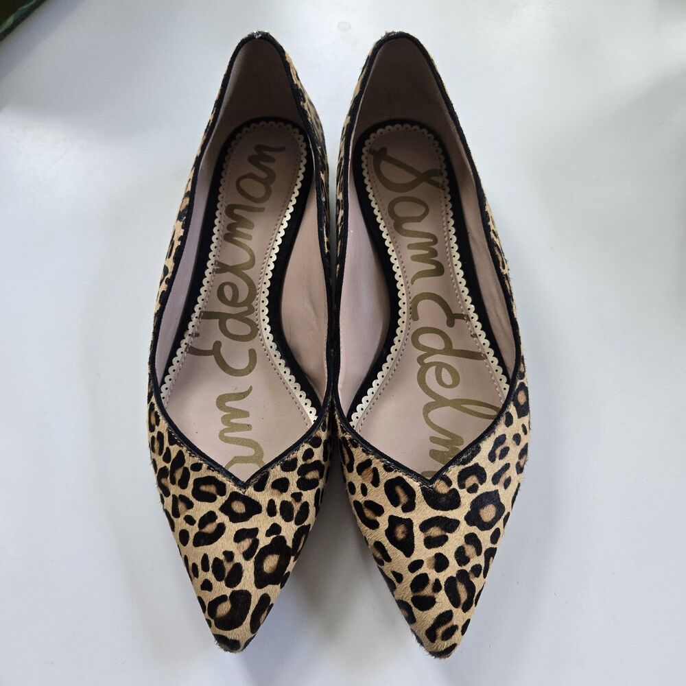 Sam Edelman Rodney Ballet Flats Pointed Toe Leopard Animal Print Calf Hair 7.5